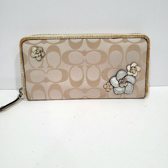 Coach Handbags - Coach Wallet Continental Canvas Floral Signature Beige Large Embellished Fair